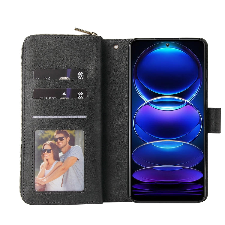 Custodia per telefono in pelle con cerniera a portafoglio con 9 slot per schede, For Xiaomi Redmi Note 12 Explorer / Note 12 Pro+ Global