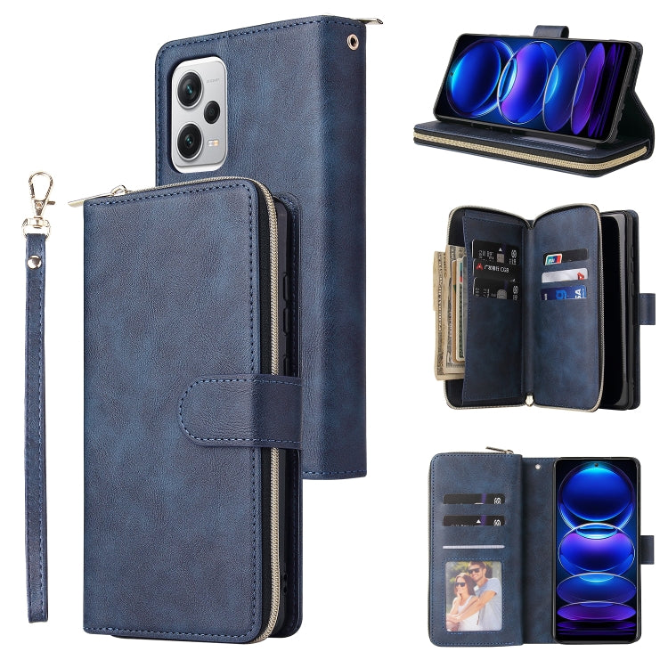 Custodia per telefono in pelle con cerniera a portafoglio con 9 slot per schede, For Xiaomi Redmi Note 12 Explorer / Note 12 Pro+ Global