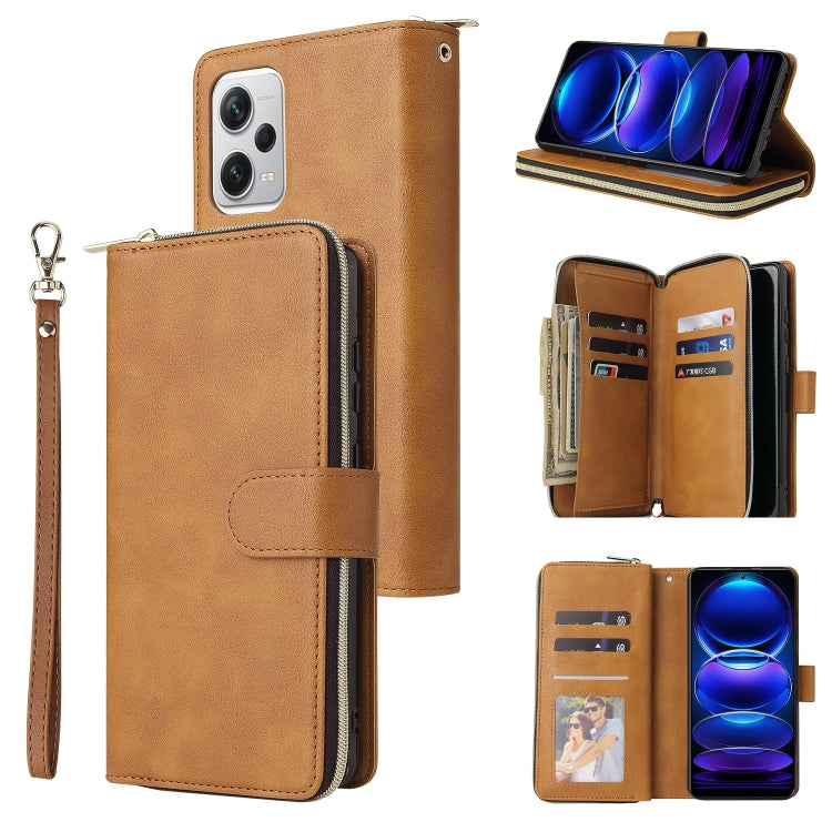 Custodia per telefono in pelle con cerniera a portafoglio con 9 slot per schede, For Xiaomi Redmi Note 12 Explorer / Note 12 Pro+ Global