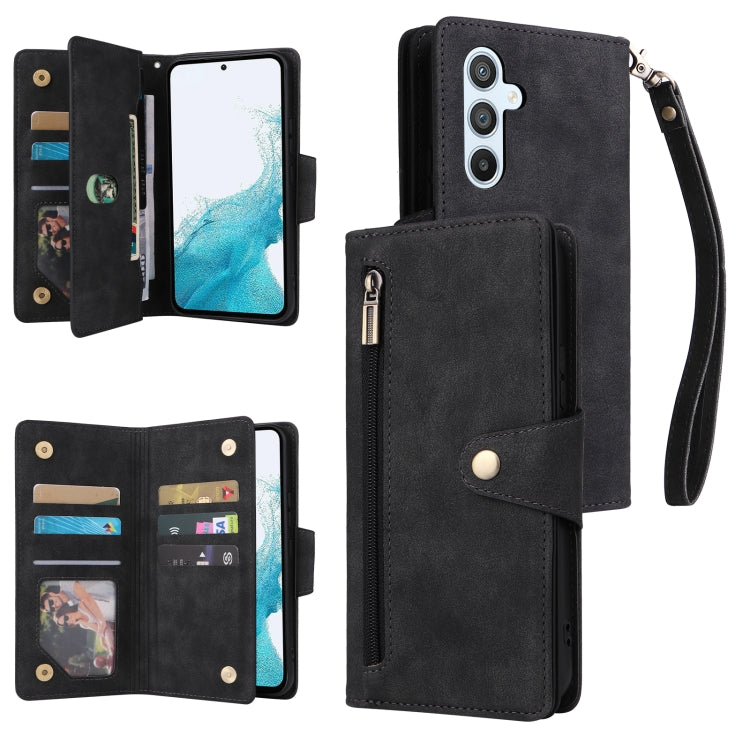 Rivetto Fibbia 9 carte Custodia per telefono in pelle a tre pieghe, For Samsung Galaxy A34, For Samsung Galaxy A54, For Xiaomi Redmi Note 12 5G Global / Poco X5, For Xiaomi Redmi Note 12 Pro 5G Speed / Note 12 Pro 5G Global / Poco X5 Pro