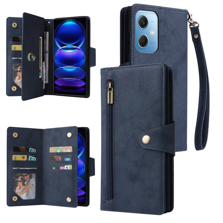 Rivetto Fibbia 9 carte Custodia per telefono in pelle a tre pieghe, For Samsung Galaxy A34, For Samsung Galaxy A54, For Xiaomi Redmi Note 12 5G Global / Poco X5, For Xiaomi Redmi Note 12 Pro 5G Speed / Note 12 Pro 5G Global / Poco X5 Pro
