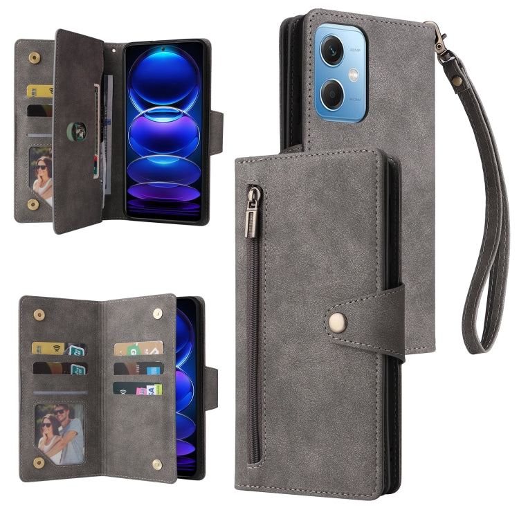 Rivetto Fibbia 9 carte Custodia per telefono in pelle a tre pieghe, For Samsung Galaxy A34, For Samsung Galaxy A54, For Xiaomi Redmi Note 12 5G Global / Poco X5, For Xiaomi Redmi Note 12 Pro 5G Speed / Note 12 Pro 5G Global / Poco X5 Pro