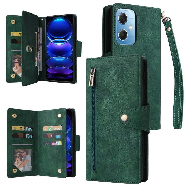 Rivetto Fibbia 9 carte Custodia per telefono in pelle a tre pieghe, For Samsung Galaxy A34, For Samsung Galaxy A54, For Xiaomi Redmi Note 12 5G Global / Poco X5, For Xiaomi Redmi Note 12 Pro 5G Speed / Note 12 Pro 5G Global / Poco X5 Pro