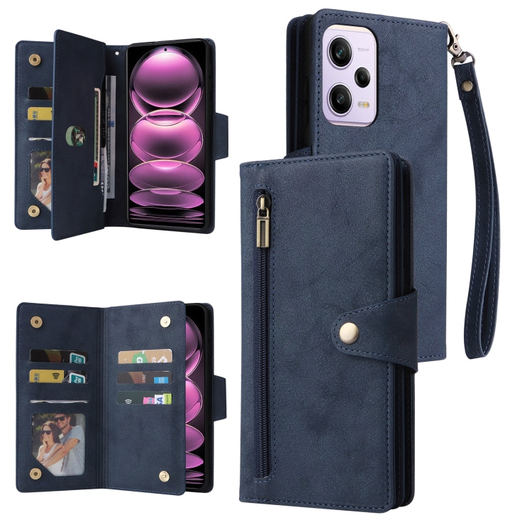 Rivetto Fibbia 9 carte Custodia per telefono in pelle a tre pieghe, For Samsung Galaxy A34, For Samsung Galaxy A54, For Xiaomi Redmi Note 12 5G Global / Poco X5, For Xiaomi Redmi Note 12 Pro 5G Speed / Note 12 Pro 5G Global / Poco X5 Pro