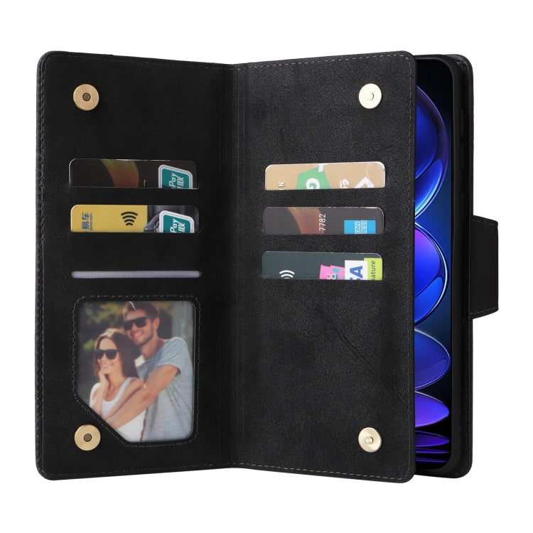 Rivetto Fibbia 9 carte Custodia per telefono in pelle a tre pieghe, For Xiaomi Redmi Note 12 Explorer / Note 12 Pro+ Global