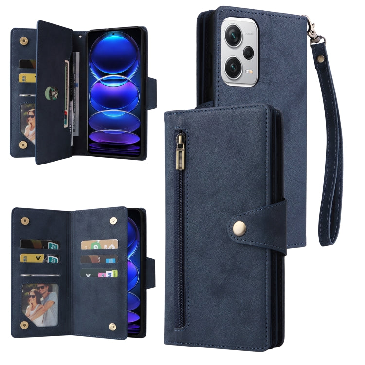 Rivetto Fibbia 9 carte Custodia per telefono in pelle a tre pieghe, For Xiaomi Redmi Note 12 Explorer / Note 12 Pro+ Global