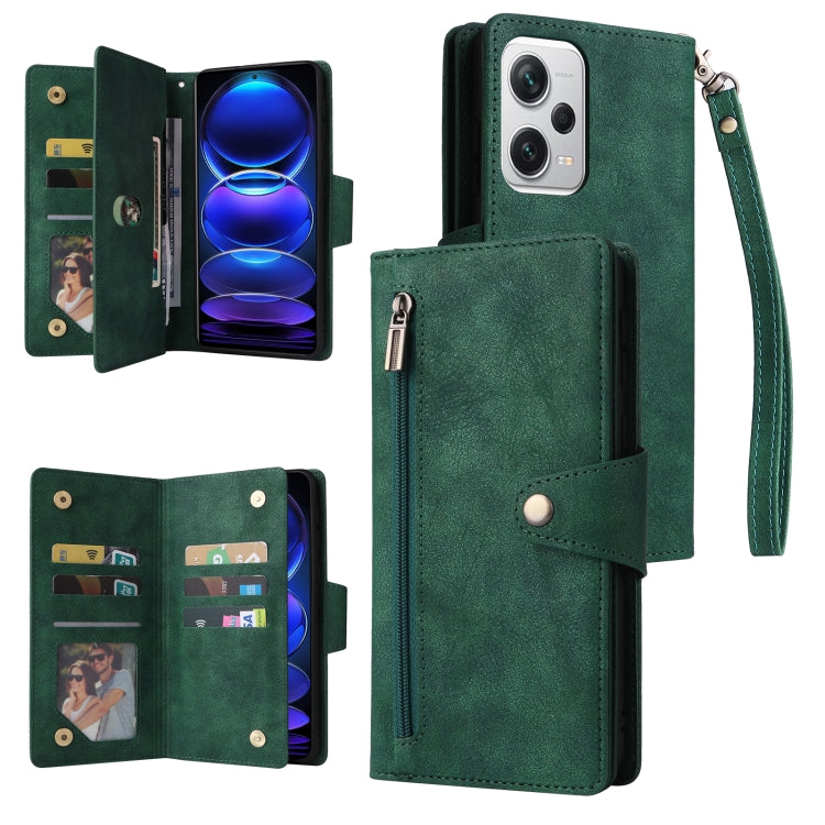 Rivetto Fibbia 9 carte Custodia per telefono in pelle a tre pieghe, For Xiaomi Redmi Note 12 Explorer / Note 12 Pro+ Global
