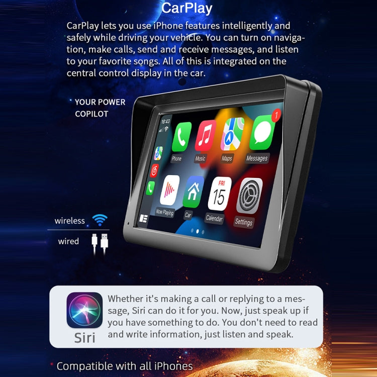 B5300 Lettore MP5 Bluetooth per auto CarPlay wireless da 7 pollici, supporta l'interconnessione del telefono cellulare, B5300