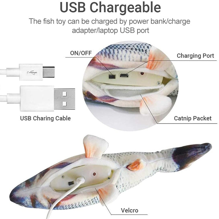 Giocattolo interattivo per gatti elettrici con pesce di simulazione di animali domestici con ricarica USB, dimensioni ： 30cn, Size: 30cm (Black Grass Carp), Size: 30cm (Salmon), Size: 30cm (Yellow Carp), Size: 30cm (Silver Dragon Fish)                 ...