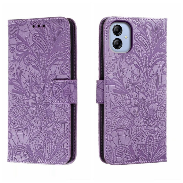 Custodia per telefono in pelle flip goffrata fiore di pizzo, For Samsung Galaxy A04e, For Samsung Galaxy A14 4G, For Samsung Galaxy A24 5G, For Samsung Galaxy A34 5G
