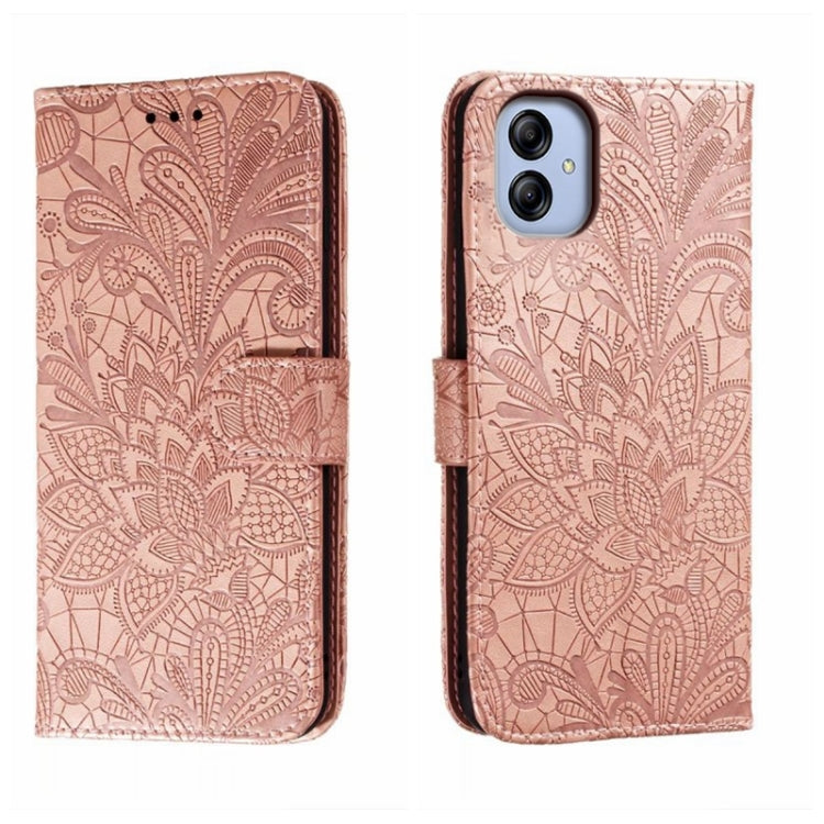 Custodia per telefono in pelle flip goffrata fiore di pizzo, For Samsung Galaxy A04e, For Samsung Galaxy A14 4G, For Samsung Galaxy A24 5G, For Samsung Galaxy A34 5G