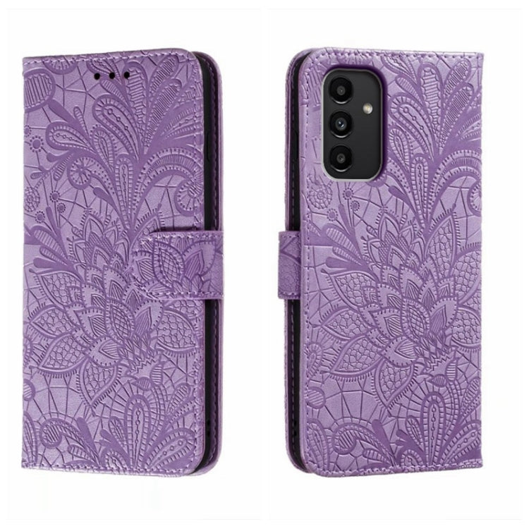Custodia per telefono in pelle flip goffrata fiore di pizzo, For Samsung Galaxy A04e, For Samsung Galaxy A14 4G, For Samsung Galaxy A24 5G, For Samsung Galaxy A34 5G