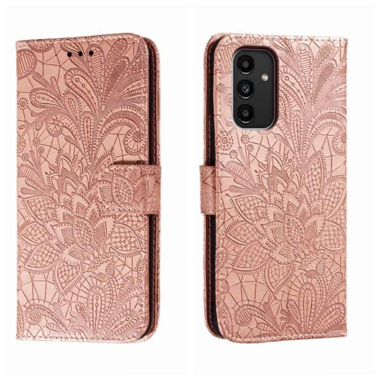 Custodia per telefono in pelle flip goffrata fiore di pizzo, For Samsung Galaxy A04e, For Samsung Galaxy A14 4G, For Samsung Galaxy A24 5G, For Samsung Galaxy A34 5G