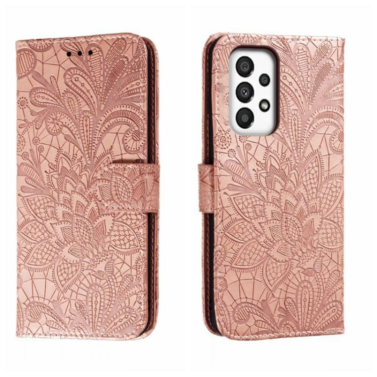 Custodia per telefono in pelle flip goffrata fiore di pizzo, For Samsung Galaxy A04e, For Samsung Galaxy A14 4G, For Samsung Galaxy A24 5G, For Samsung Galaxy A34 5G