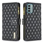 Custodia per telefono a conchiglia in pelle con portafoglio con cerniera Diamond Lattice, For Xiaomi Redmi Note 12 4G Global, For Nokia G22, For Samsung Galaxy A24 4G, For Samsung Galaxy M14 5G
