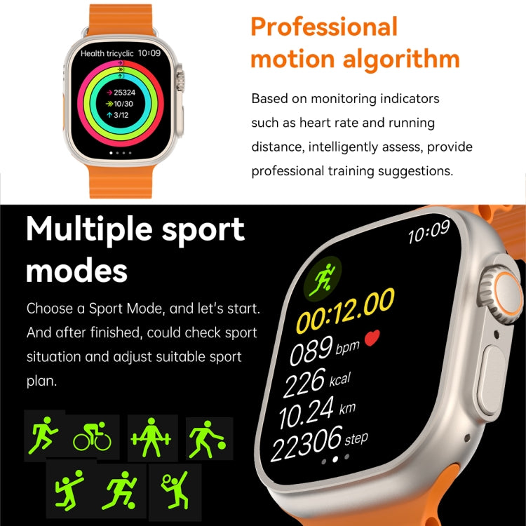 Q8 Ultra Smart Watch con schermo TFT da 1,96 pollici, supporta il monitoraggio della frequenza cardiaca/pressione sanguigna