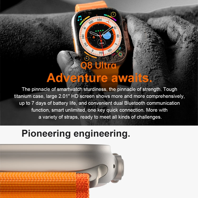 Q8 Ultra Smart Watch con schermo TFT da 1,96 pollici, supporta il monitoraggio della frequenza cardiaca/pressione sanguigna