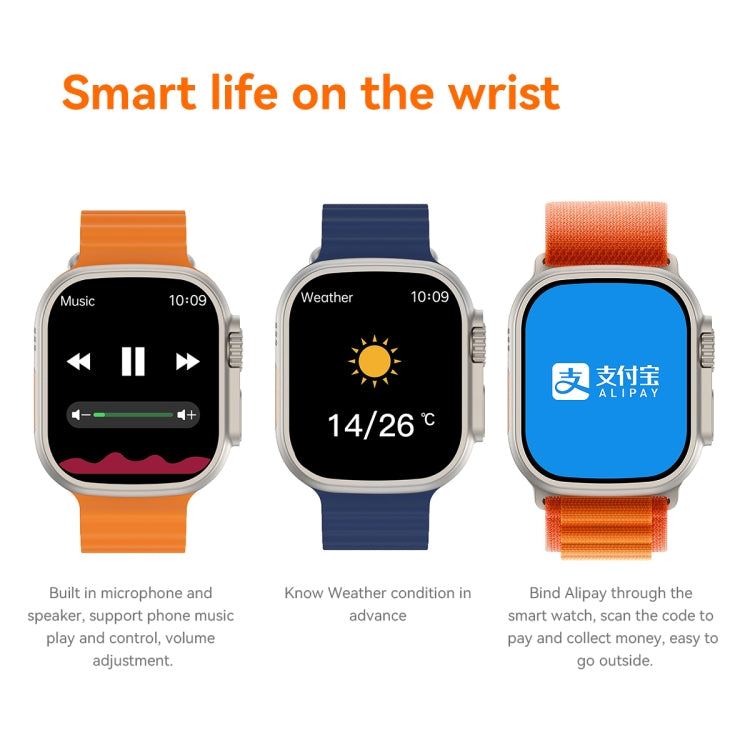 Q8 Ultra Smart Watch con schermo TFT da 1,96 pollici, supporta il monitoraggio della frequenza cardiaca/pressione sanguigna