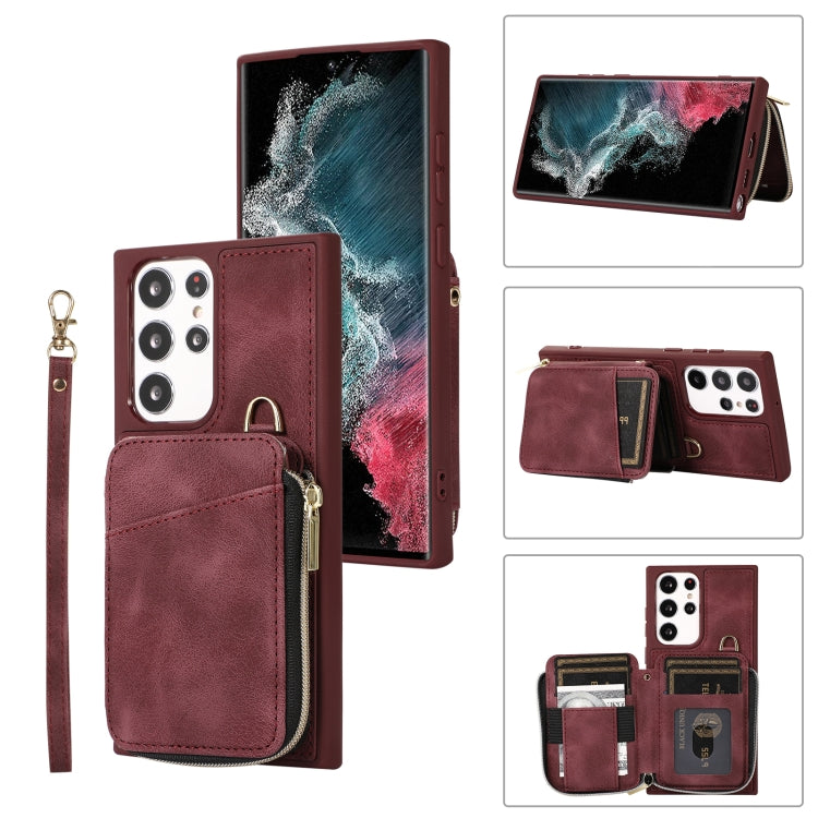 Custodia per telefono con cover posteriore per borsa con cerniera, For Samsung Galaxy S23 5G, For Samsung Galaxy S23+ 5G, For Samsung Galaxy S23 Ultra 5G, For Samsung Galaxy S22 5G