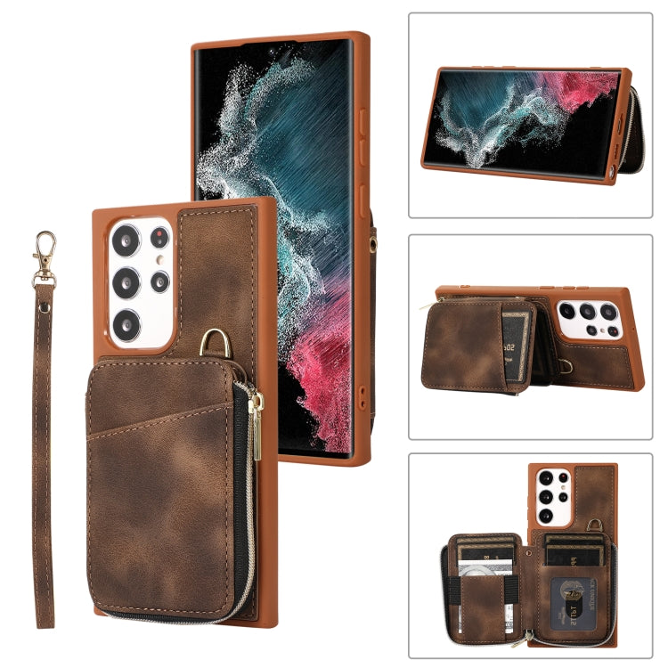 Custodia per telefono con cover posteriore per borsa con cerniera, For Samsung Galaxy S23 5G, For Samsung Galaxy S23+ 5G, For Samsung Galaxy S23 Ultra 5G, For Samsung Galaxy S22 5G