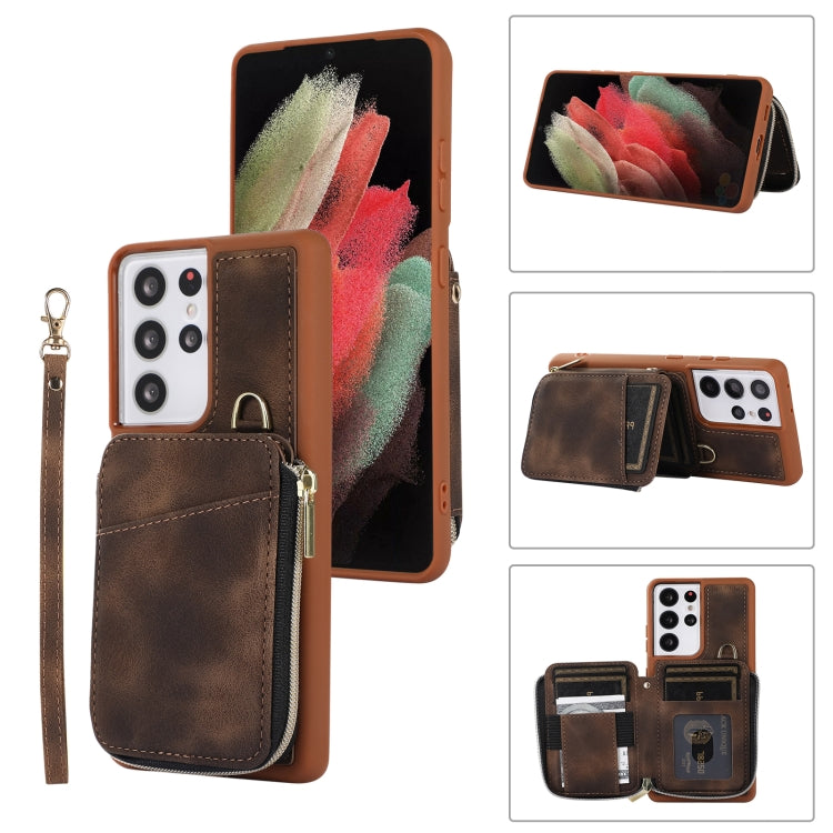 Custodia per telefono con cover posteriore per borsa con cerniera, For Samsung Galaxy S21+ 5G, For Samsung Galaxy S21 Ultra 5G, For Samsung Galaxy S20, For Samsung Galaxy S20+