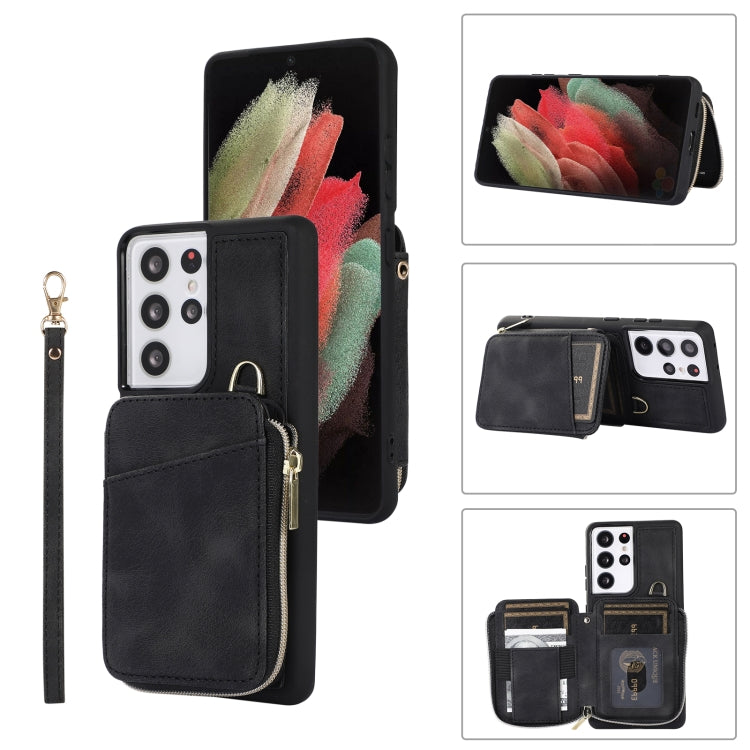 Custodia per telefono con cover posteriore per borsa con cerniera, For Samsung Galaxy S21+ 5G, For Samsung Galaxy S21 Ultra 5G, For Samsung Galaxy S20, For Samsung Galaxy S20+