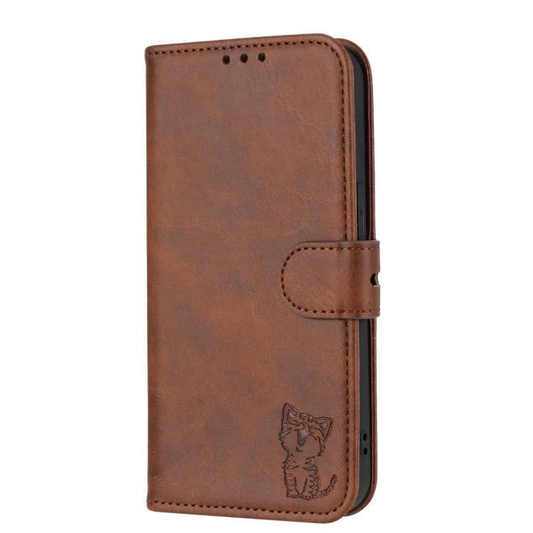 Custodia per telefono in pelle a conchiglia con motivo Happy Cat goffrato, For Xiaomi Redmi Note 12 5G Global, For Xiaomi Redmi Note 12 Pro 5G Global, For Xiaomi Redmi Note 12 Pro+ 5G Global, For Xiaomi 12T/12T Pro/Redmi K50 Ultra