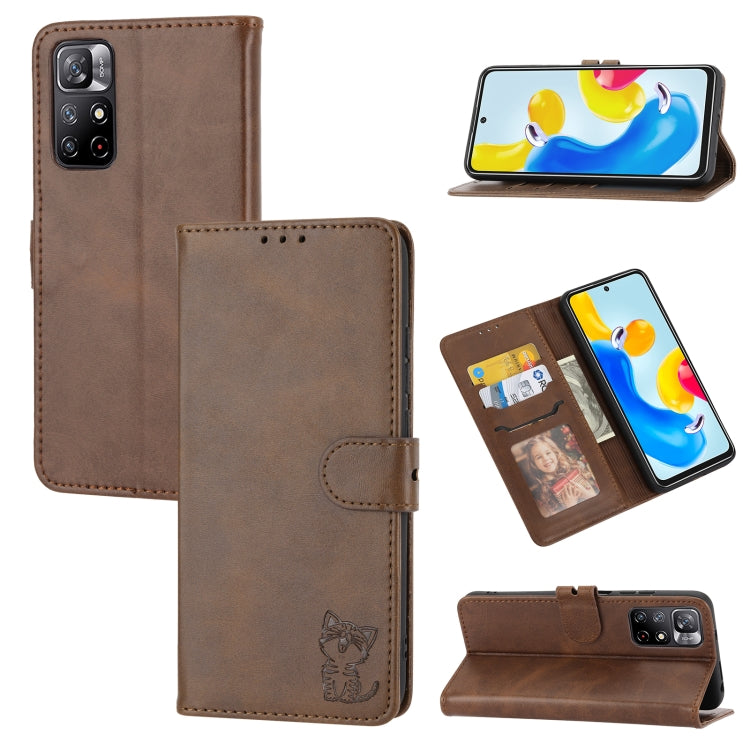 Custodia per telefono in pelle a conchiglia con motivo Happy Cat goffrato, For Xiaomi Redmi Note 12 5G Global, For Xiaomi Redmi Note 12 Pro 5G Global, For Xiaomi Redmi Note 12 Pro+ 5G Global, For Xiaomi 12T/12T Pro/Redmi K50 Ultra