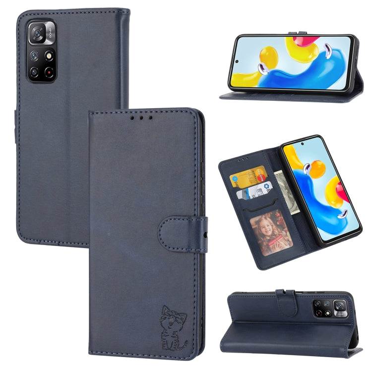 Custodia per telefono in pelle a conchiglia con motivo Happy Cat goffrato, For Xiaomi Redmi Note 12 5G Global, For Xiaomi Redmi Note 12 Pro 5G Global, For Xiaomi Redmi Note 12 Pro+ 5G Global, For Xiaomi 12T/12T Pro/Redmi K50 Ultra