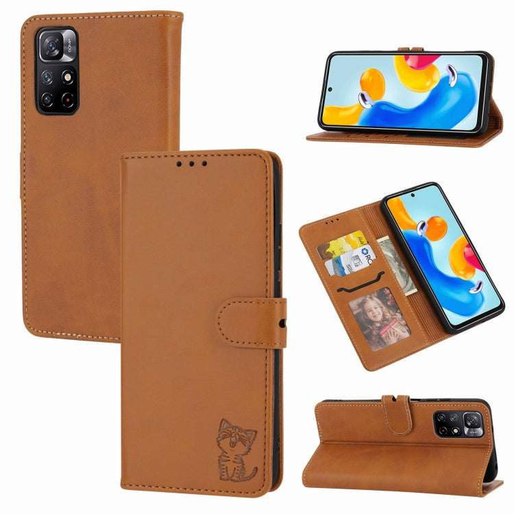 Custodia per telefono in pelle a conchiglia con motivo Happy Cat goffrato, For Xiaomi Redmi Note 12 5G Global, For Xiaomi Redmi Note 12 Pro 5G Global, For Xiaomi Redmi Note 12 Pro+ 5G Global, For Xiaomi 12T/12T Pro/Redmi K50 Ultra