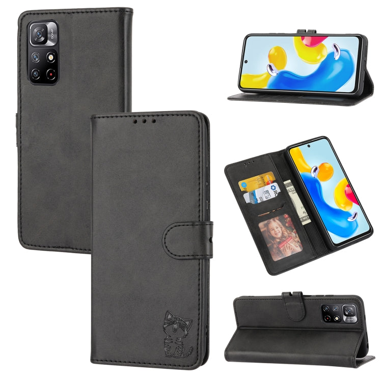 Custodia per telefono in pelle a conchiglia con motivo Happy Cat goffrato, For Xiaomi Redmi Note 12 5G Global, For Xiaomi Redmi Note 12 Pro 5G Global, For Xiaomi Redmi Note 12 Pro+ 5G Global, For Xiaomi 12T/12T Pro/Redmi K50 Ultra