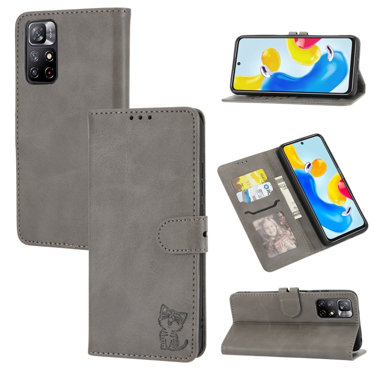 Custodia per telefono in pelle a conchiglia con motivo Happy Cat goffrato, For Xiaomi Redmi Note 12 5G Global, For Xiaomi Redmi Note 12 Pro 5G Global, For Xiaomi Redmi Note 12 Pro+ 5G Global, For Xiaomi 12T/12T Pro/Redmi K50 Ultra