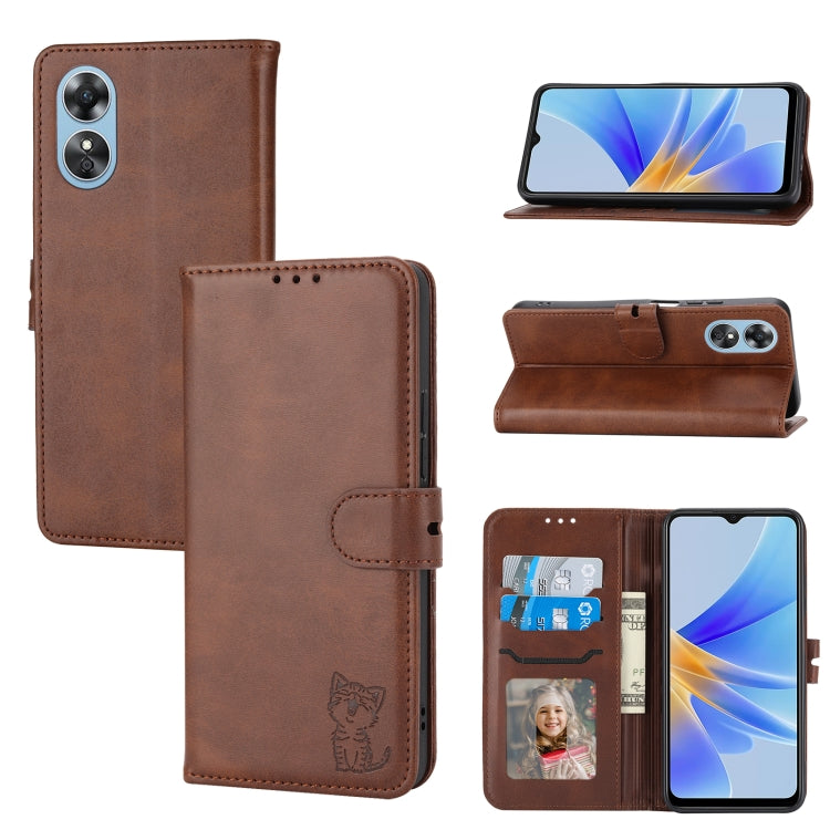 Custodia per telefono in pelle a conchiglia con motivo Happy Cat goffrato, For Xiaomi 13, For Xiaomi 13 Pro, For OPPO A17, For Samsung Galaxy A14 5G