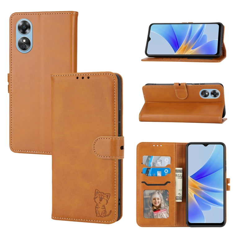 Custodia per telefono in pelle a conchiglia con motivo Happy Cat goffrato, For Xiaomi 13, For Xiaomi 13 Pro, For OPPO A17, For Samsung Galaxy A14 5G