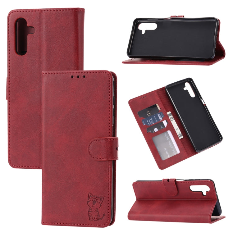 Custodia per telefono in pelle a conchiglia con motivo Happy Cat goffrato, For Xiaomi 13, For Xiaomi 13 Pro, For OPPO A17, For Samsung Galaxy A14 5G