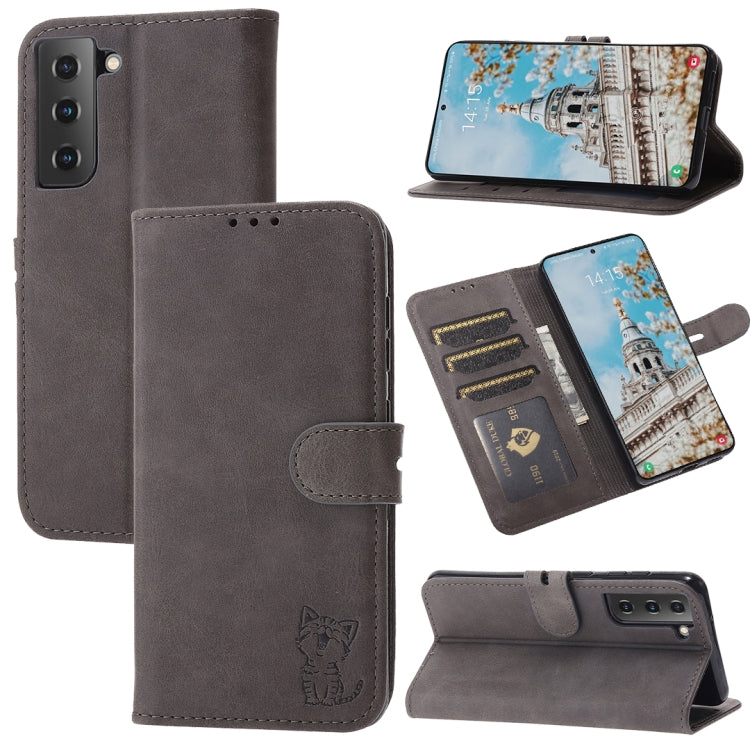 Custodia per telefono in pelle a conchiglia con motivo Happy Cat goffrato, For Samsung Galaxy A54 5G, For Samsung Galaxy A34 5G, For Samsung Galaxy S23 5G, For Samsung Galaxy S23+ 5G