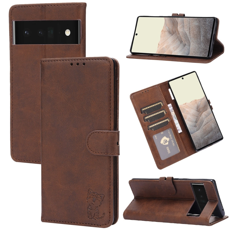 Custodia per telefono in pelle a conchiglia con motivo Happy Cat goffrato, For Samsung Galaxy S23 Ultra 5G, For Google Pixel 7a, For Sony Xperia 5 IV