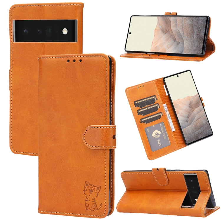 Custodia per telefono in pelle a conchiglia con motivo Happy Cat goffrato, For Samsung Galaxy S23 Ultra 5G, For Google Pixel 7a, For Sony Xperia 5 IV