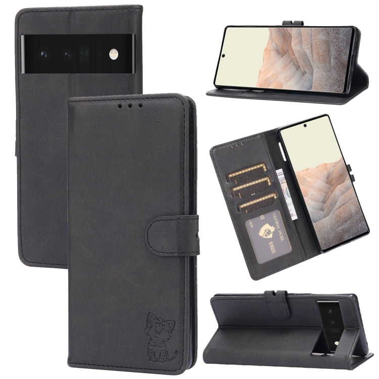 Custodia per telefono in pelle a conchiglia con motivo Happy Cat goffrato, For Samsung Galaxy S23 Ultra 5G, For Google Pixel 7a, For Sony Xperia 5 IV