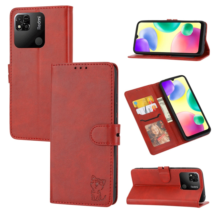 Custodia per telefono in pelle a conchiglia con motivo Happy Cat goffrato, For Xiaomi Redmi 12C, For Samsung Galaxy A24 4G