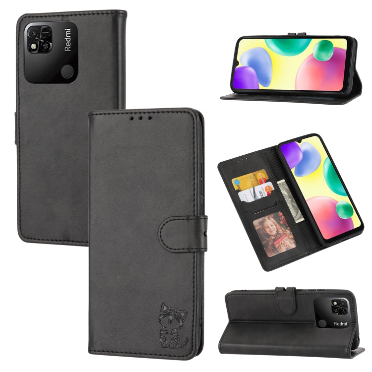 Custodia per telefono in pelle a conchiglia con motivo Happy Cat goffrato, For Xiaomi Redmi 12C, For Samsung Galaxy A24 4G