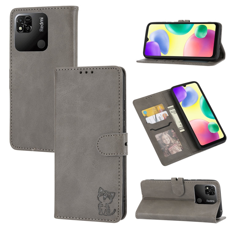 Custodia per telefono in pelle a conchiglia con motivo Happy Cat goffrato, For Xiaomi Redmi 12C, For Samsung Galaxy A24 4G