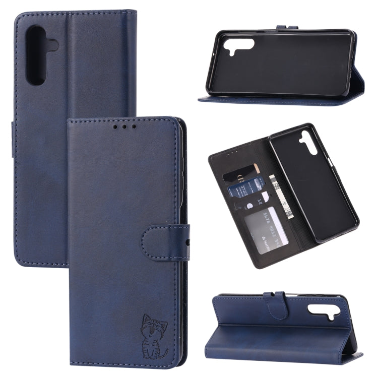 Custodia per telefono in pelle a conchiglia con motivo Happy Cat goffrato, For Xiaomi Redmi 12C, For Samsung Galaxy A24 4G