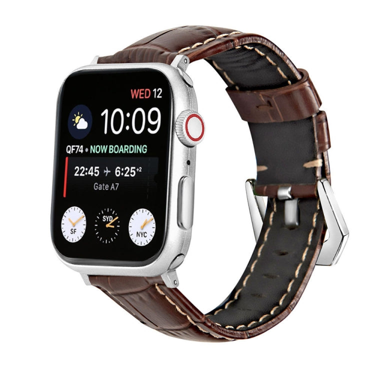 Cinturino per orologio in vera pelle con fibbia argento, For Apple Watch Series 8&7 45mm, For Apple Watch Series 8&7 41mm