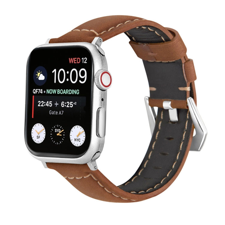 Cinturino per orologio in vera pelle con fibbia argento, For Apple Watch Series 8&7 45mm, For Apple Watch Series 8&7 41mm