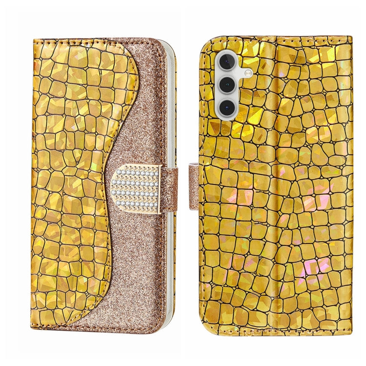Custodia per telefono in pelle con texture coccodrillo in polvere glitterata laser, For Samsung Galaxy A24 4G, For Samsung Galaxy A34 5G, For Samsung Galaxy A54 5G