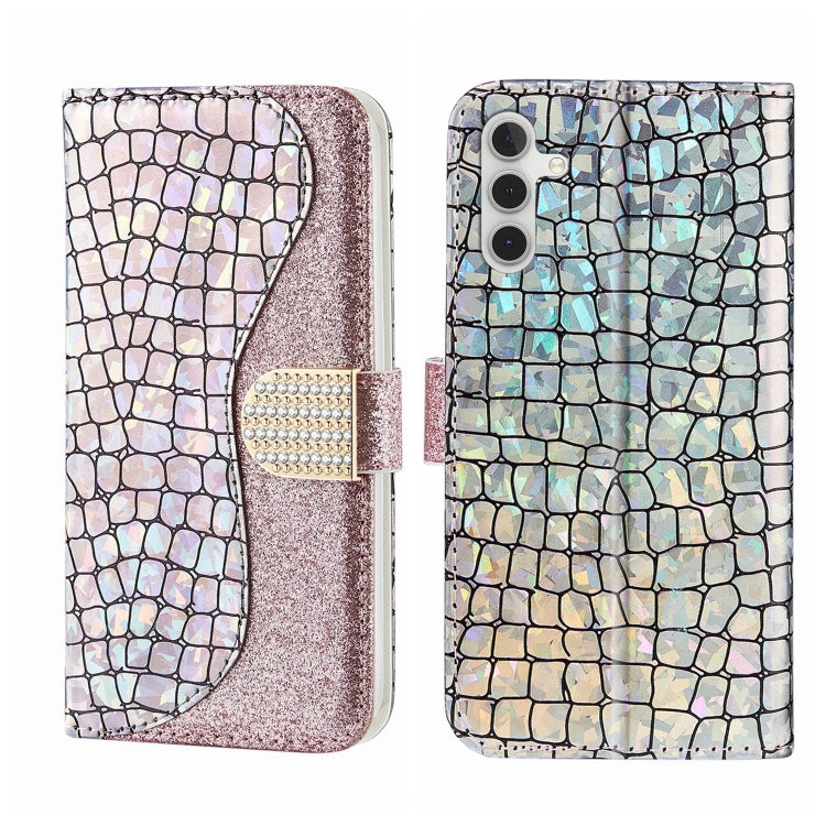 Custodia per telefono in pelle con texture coccodrillo in polvere glitterata laser, For Samsung Galaxy A24 4G, For Samsung Galaxy A34 5G, For Samsung Galaxy A54 5G