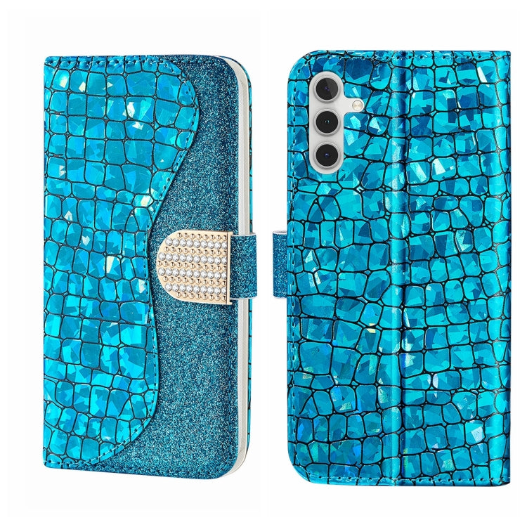 Custodia per telefono in pelle con texture coccodrillo in polvere glitterata laser, For Samsung Galaxy A24 4G, For Samsung Galaxy A34 5G, For Samsung Galaxy A54 5G