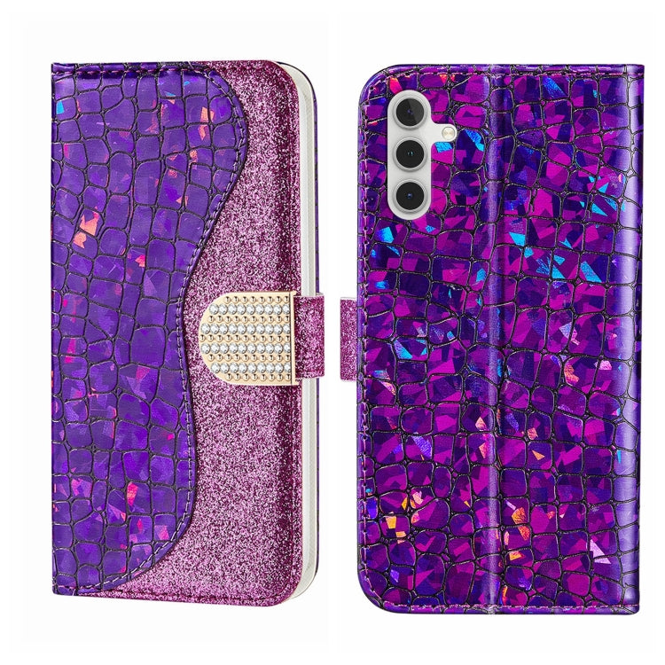 Custodia per telefono in pelle con texture coccodrillo in polvere glitterata laser, For Samsung Galaxy A24 4G, For Samsung Galaxy A34 5G, For Samsung Galaxy A54 5G