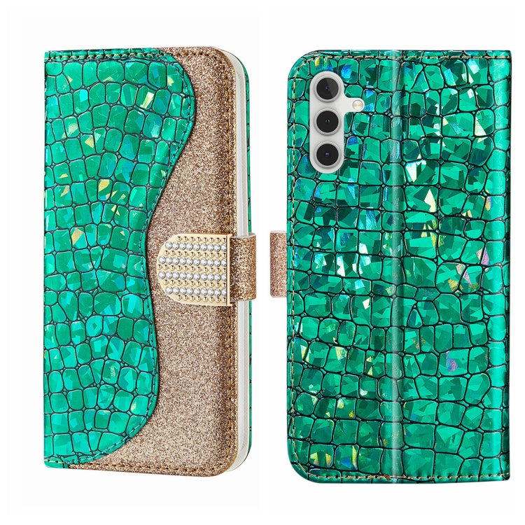 Custodia per telefono in pelle con texture coccodrillo in polvere glitterata laser, For Samsung Galaxy A24 4G, For Samsung Galaxy A34 5G, For Samsung Galaxy A54 5G